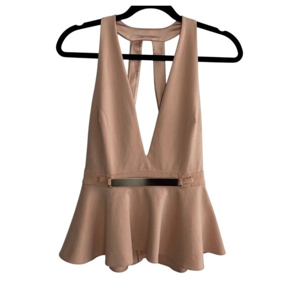 Marciano Womens Dusty Pink Peplum Top Plunging Neckline Metal Detail Backless - Picture 1 of 12